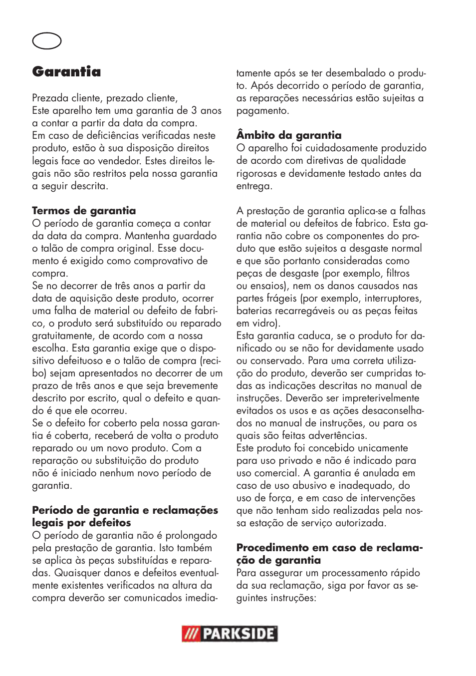 Garantia | Parkside PTBM 500 A1 User Manual | Page 50 / 90