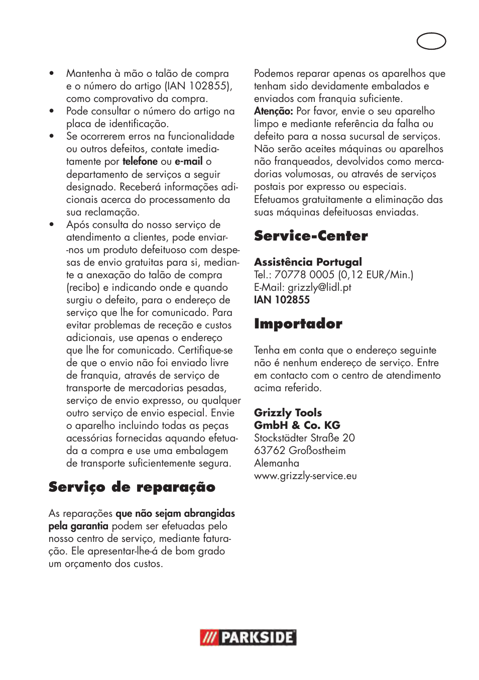 Serviço de reparação, Service-center, Importador | Parkside PTBM 500 A1 User Manual | Page 51 / 90