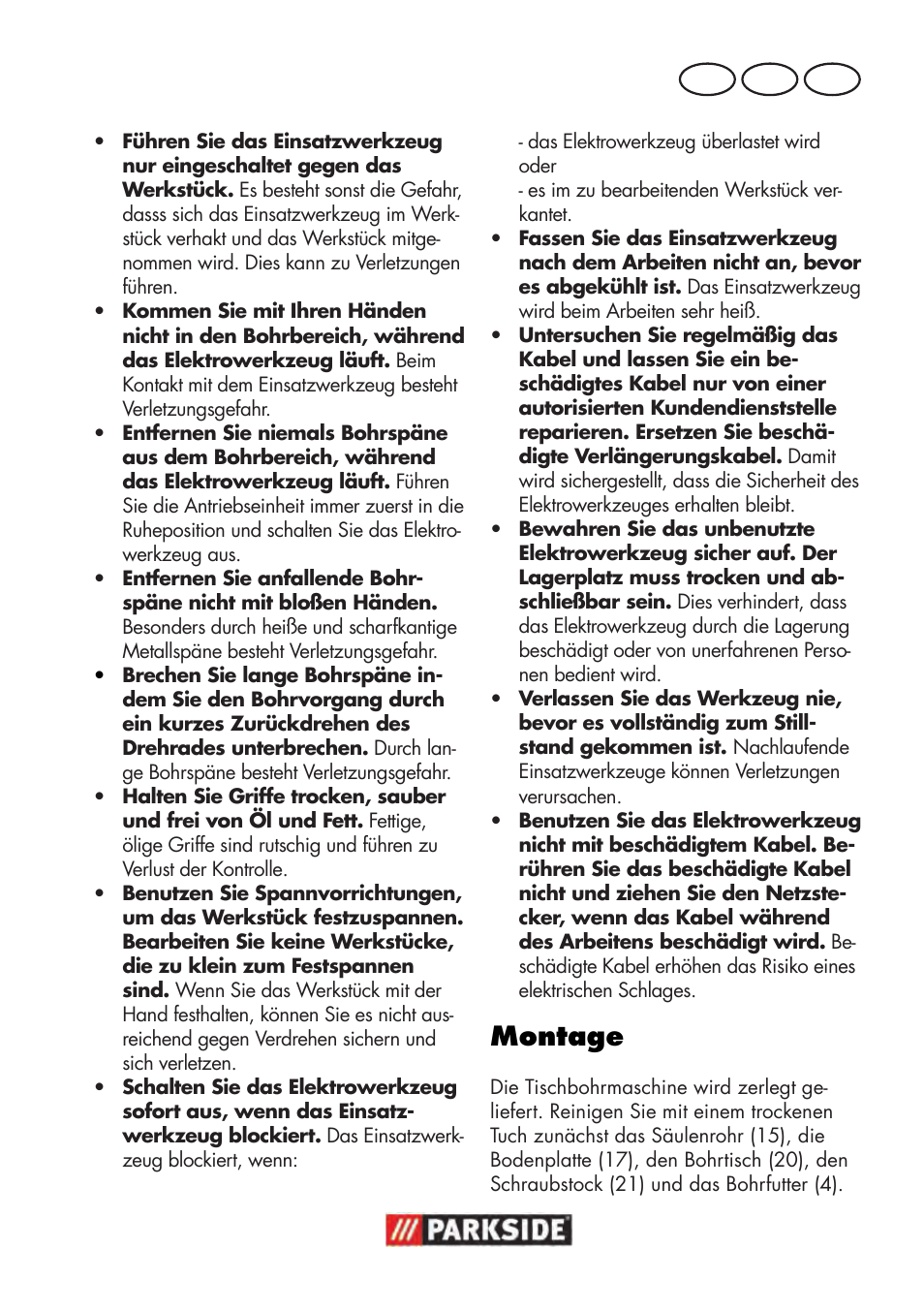 Montage, De at ch | Parkside PTBM 500 A1 User Manual | Page 73 / 90