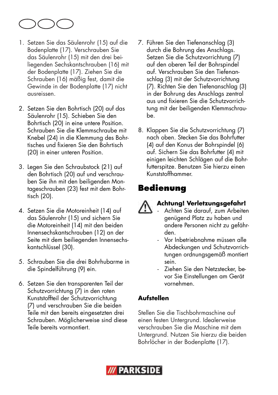 Bedienung, De at ch | Parkside PTBM 500 A1 User Manual | Page 74 / 90