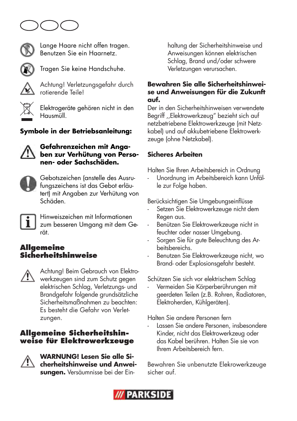 De at ch | Parkside PTBM 500 A1 User Manual | Page 100 / 122