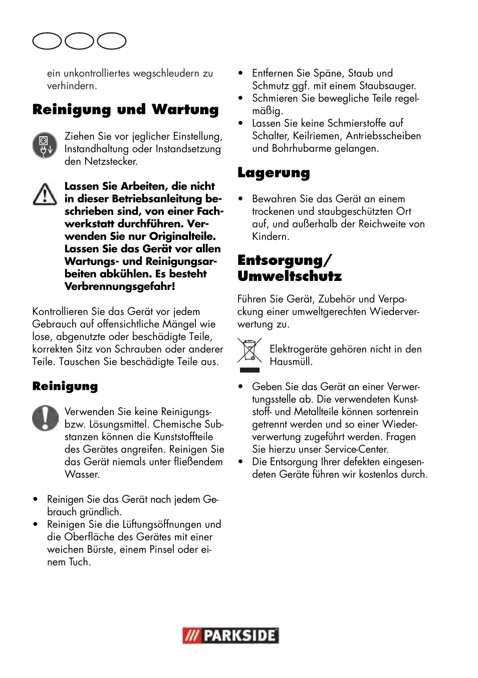 Reinigung und wartung, Lagerung, Entsorgung/ umweltschutz | Parkside PTBM 500 A1 User Manual | Page 108 / 122