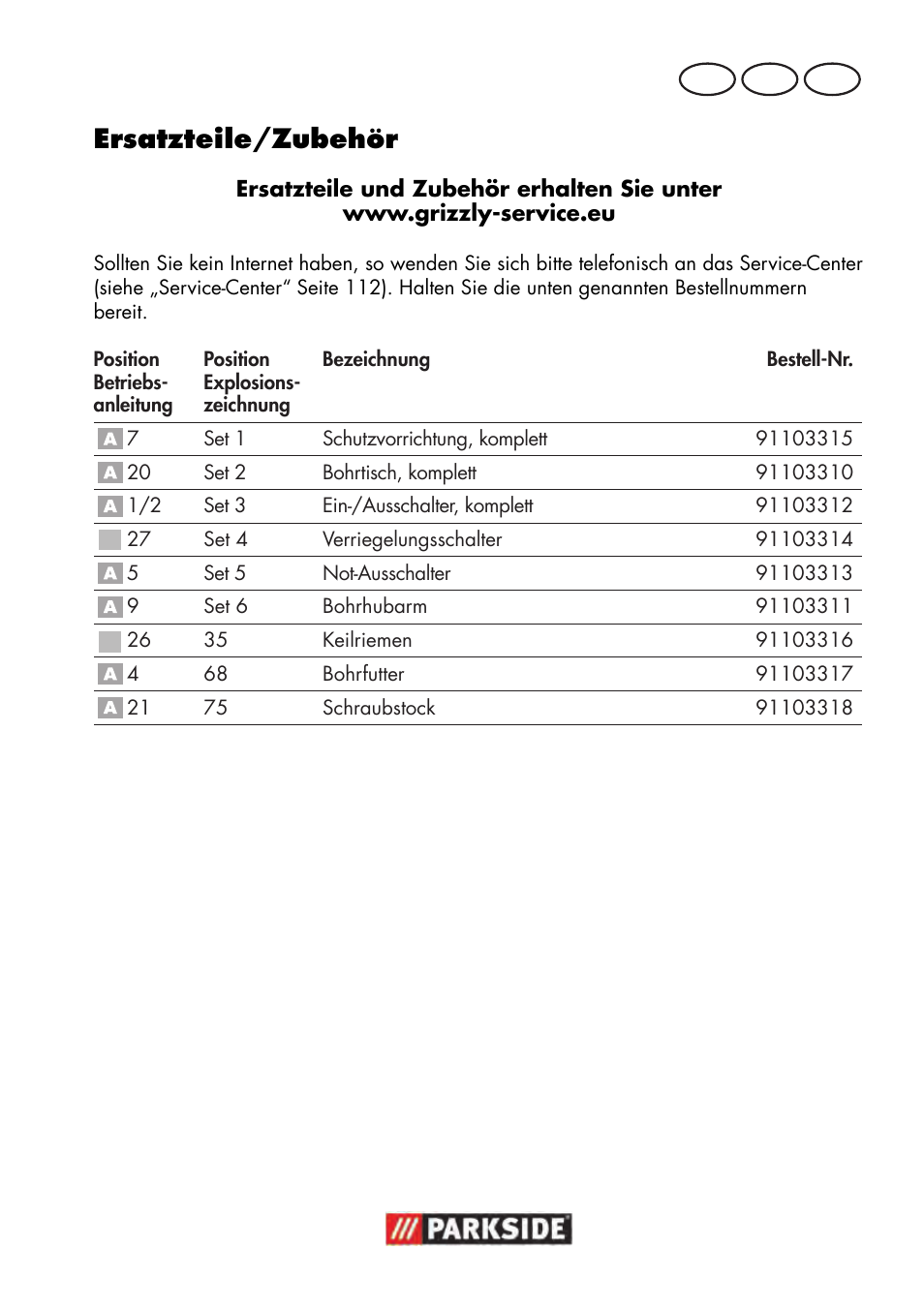 Ersatzteile/zubehör, De at ch | Parkside PTBM 500 A1 User Manual | Page 109 / 122