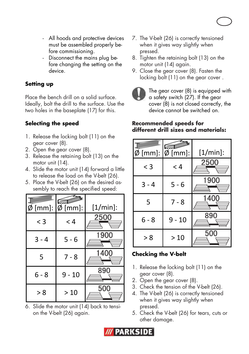 Parkside PTBM 500 A1 User Manual | Page 11 / 122