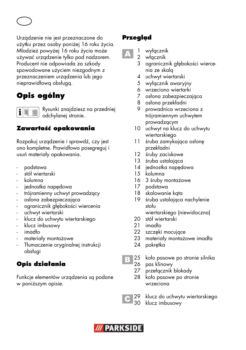 Opis ogólny | Parkside PTBM 500 A1 User Manual | Page 20 / 122