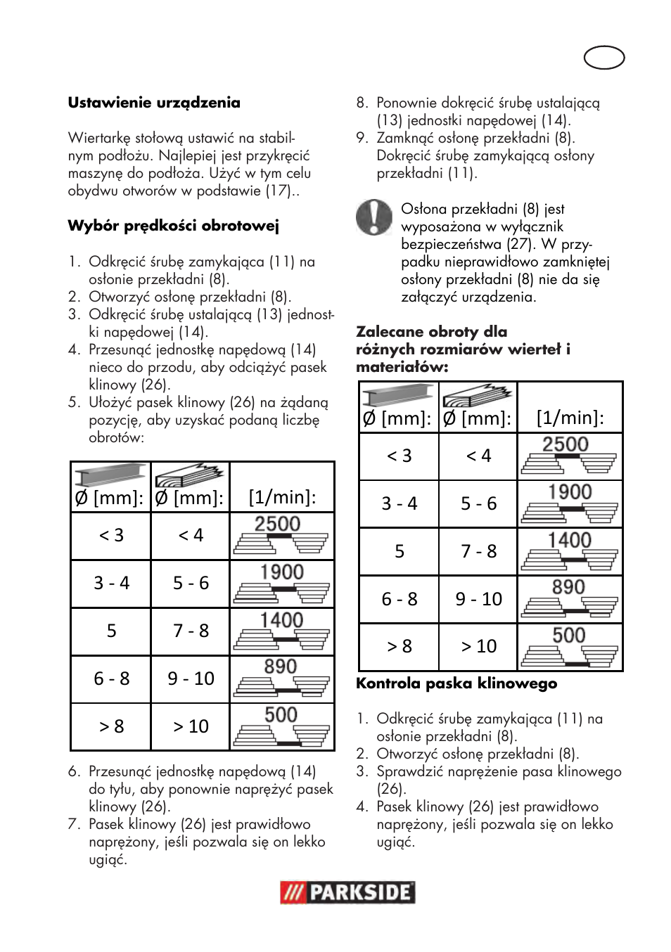 Parkside PTBM 500 A1 User Manual | Page 27 / 122