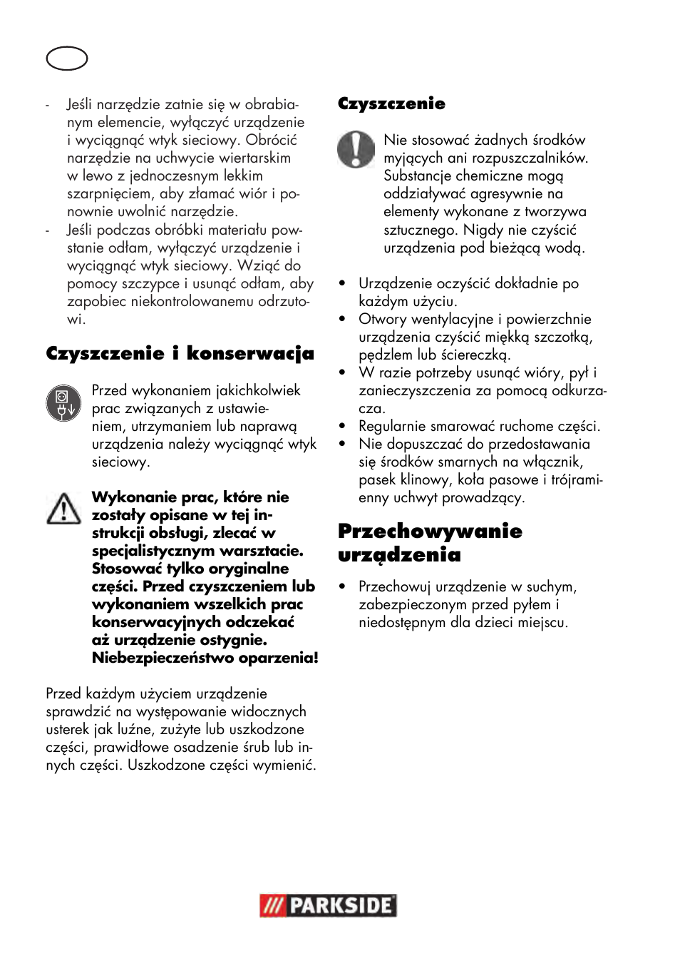 Przechowywanie urządzenia, Czyszczenie i konserwacja | Parkside PTBM 500 A1 User Manual | Page 30 / 122