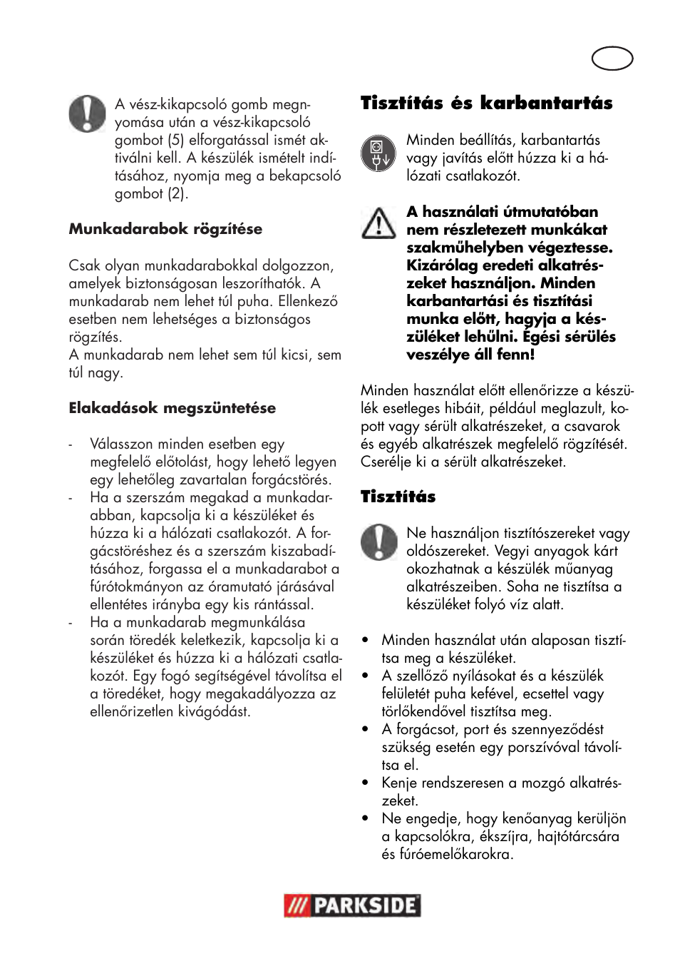 Tisztítás és karbantartás | Parkside PTBM 500 A1 User Manual | Page 45 / 122