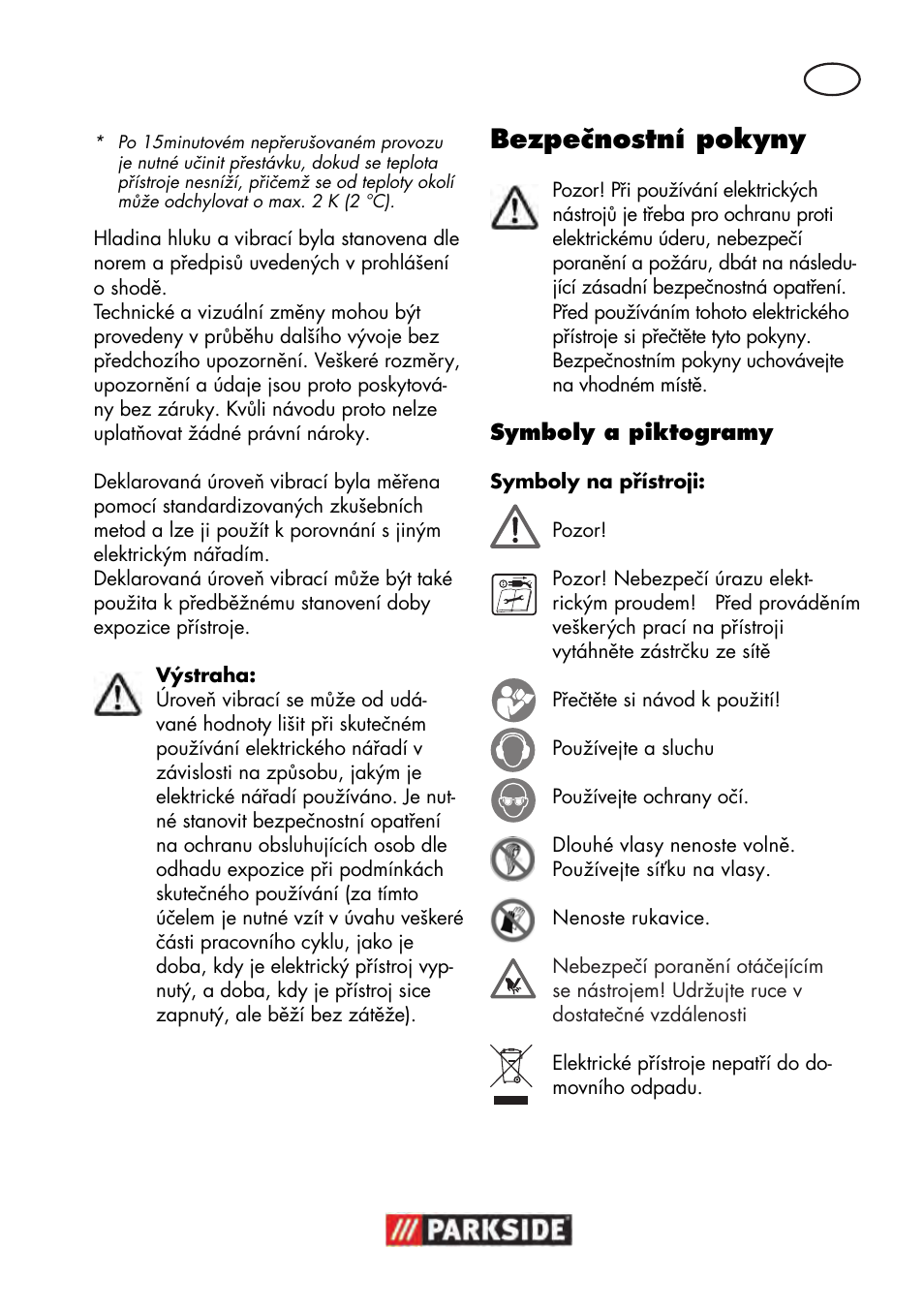 Bezpečnostní pokyny | Parkside PTBM 500 A1 User Manual | Page 69 / 122