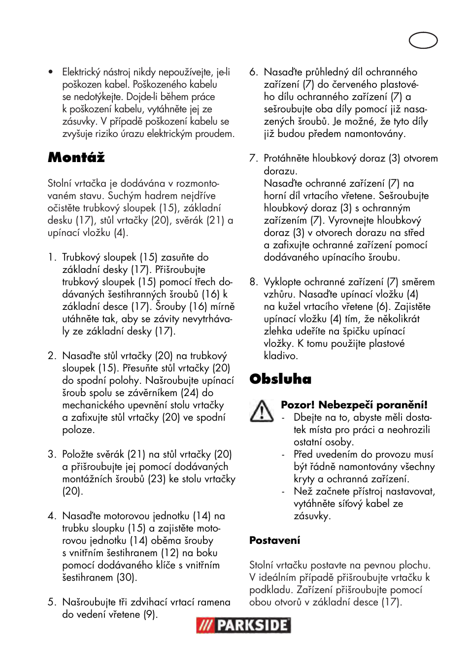 Montáž, Obsluha | Parkside PTBM 500 A1 User Manual | Page 73 / 122