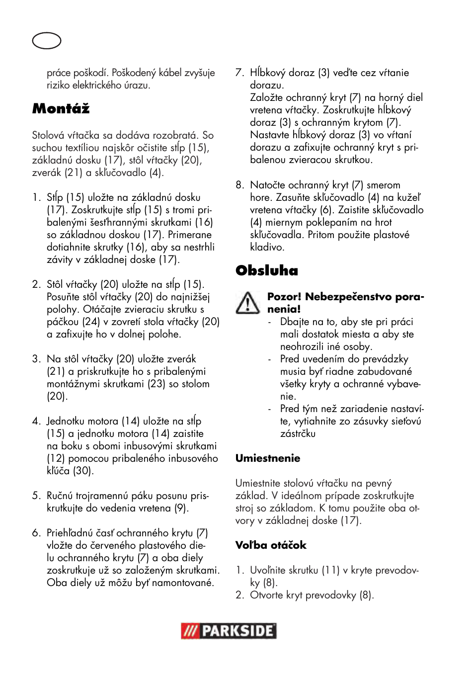 Montáž, Obsluha | Parkside PTBM 500 A1 User Manual | Page 88 / 122