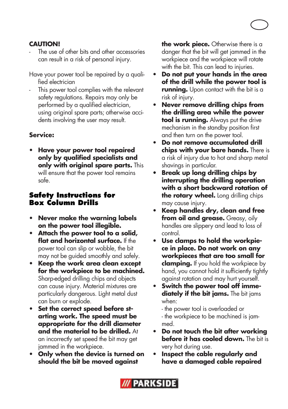 Parkside PTBM 500 A1 User Manual | Page 9 / 122