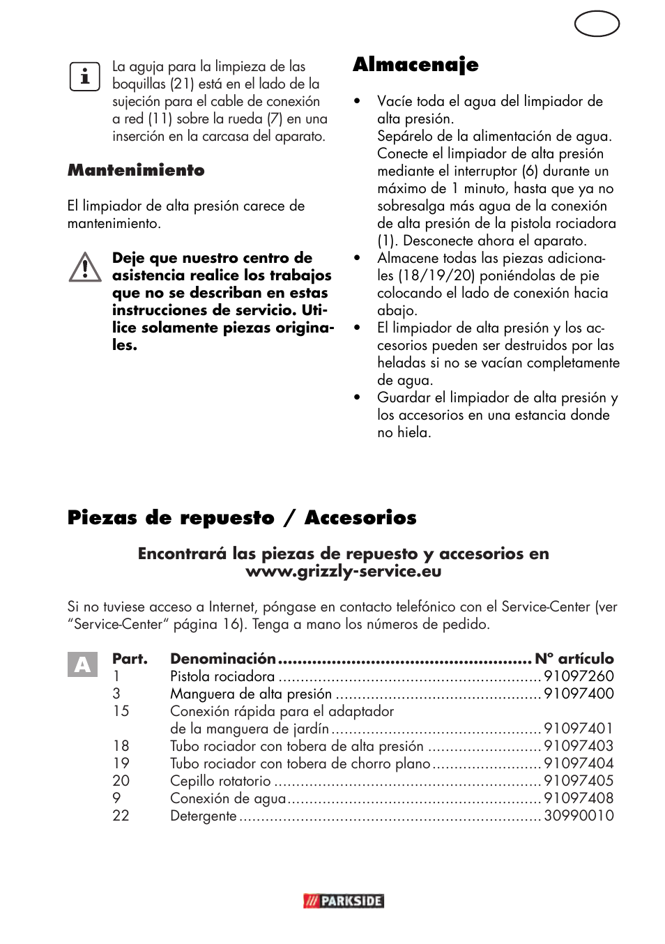 Almacenaje, Piezas de repuesto / accesorios | Parkside PHD 150 D3 User Manual | Page 13 / 78