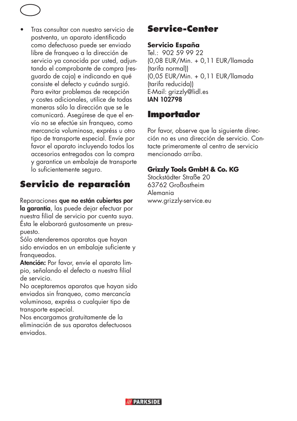 Servicio de reparación, Service-center, Importador | Parkside PHD 150 D3 User Manual | Page 16 / 78