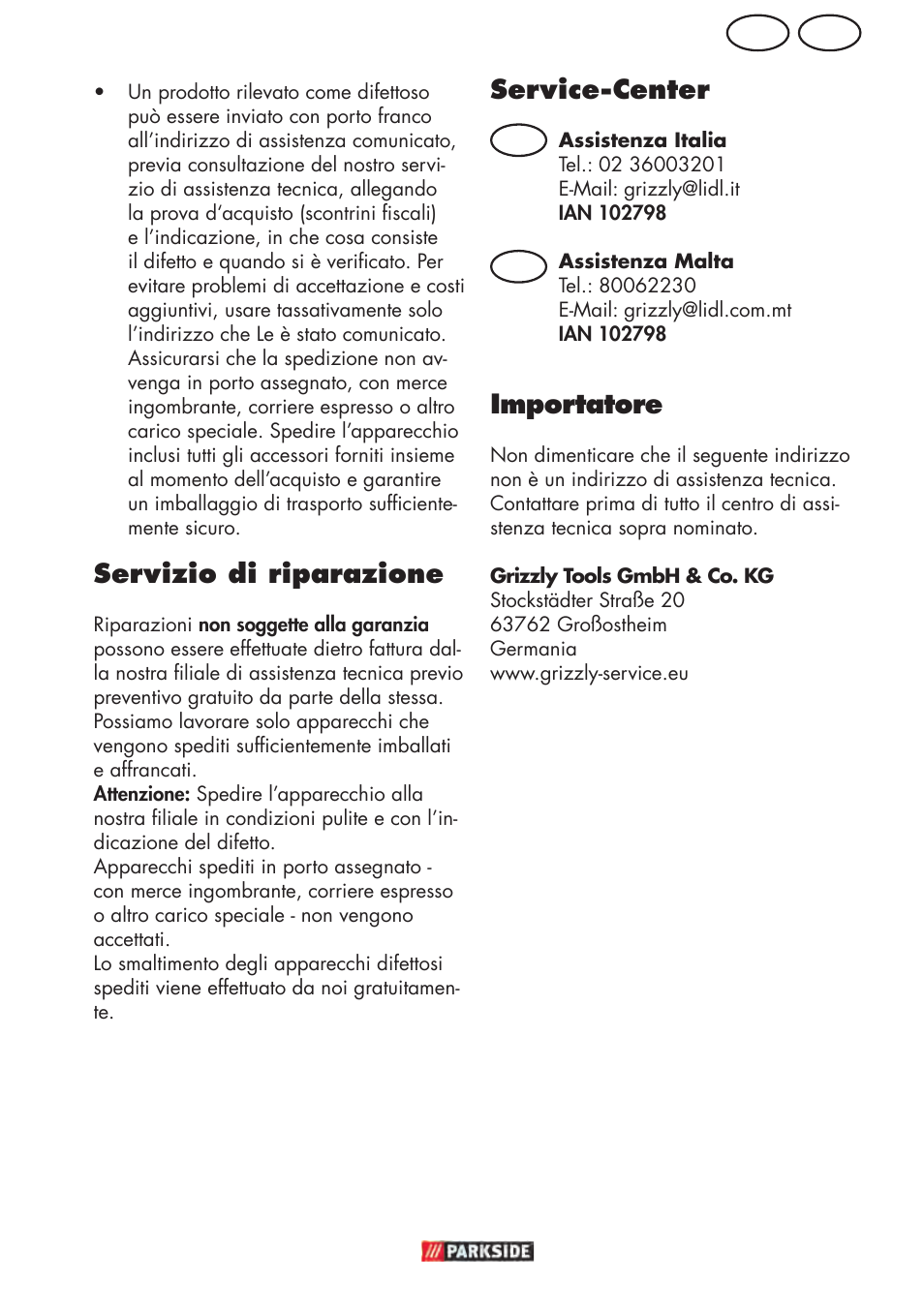 Mt it, Servizio di riparazione, Service-center | Importatore | Parkside PHD 150 D3 User Manual | Page 29 / 78