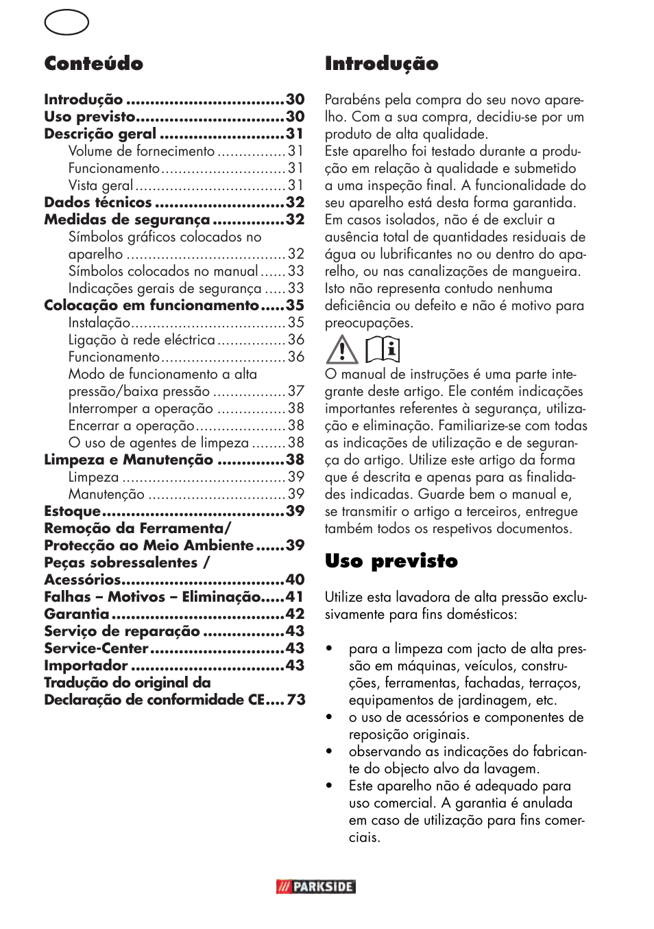 Pt introdução, Uso previsto, Conteúdo | Parkside PHD 150 D3 User Manual | Page 30 / 78