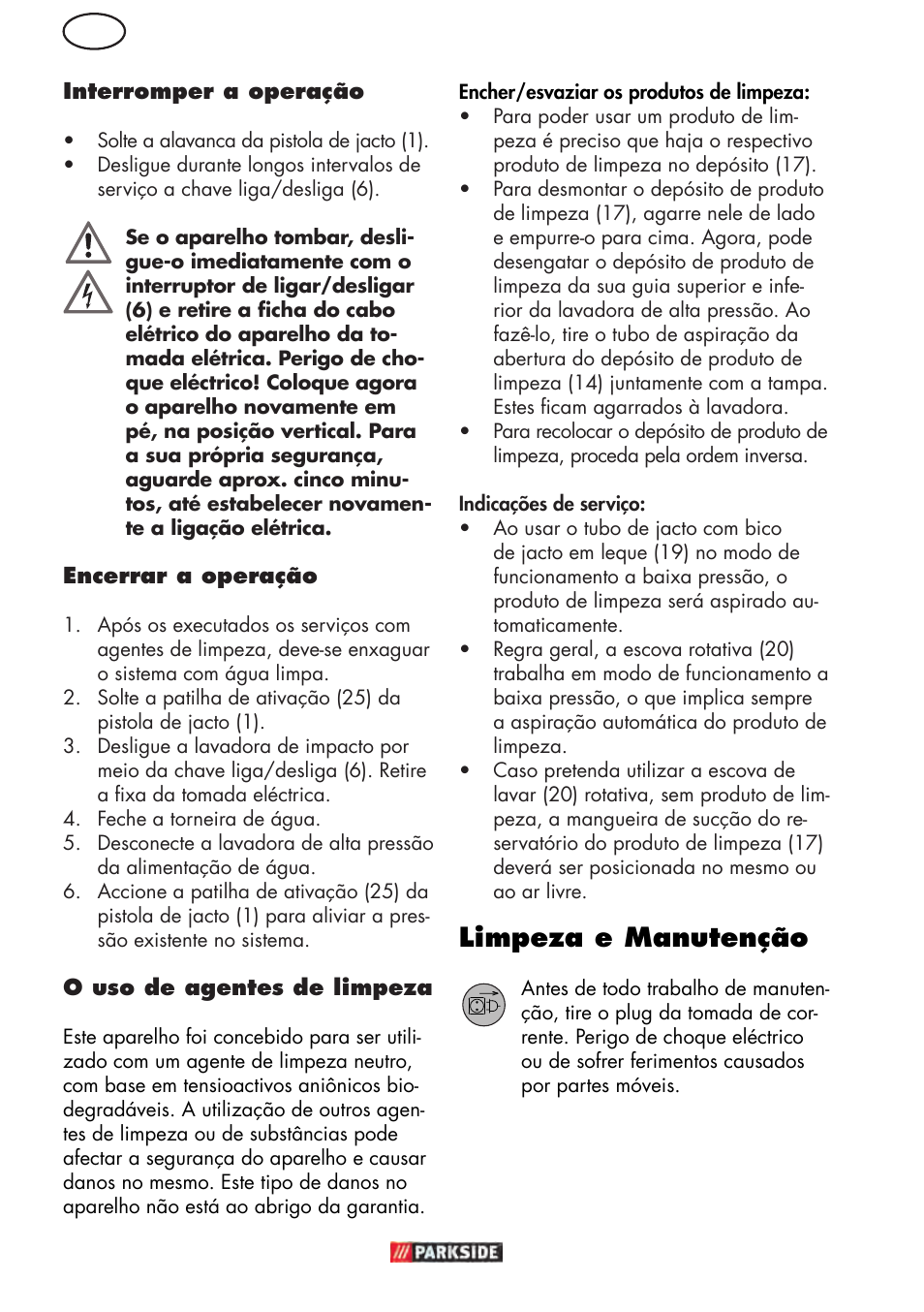 Limpeza e manutenção | Parkside PHD 150 D3 User Manual | Page 38 / 78