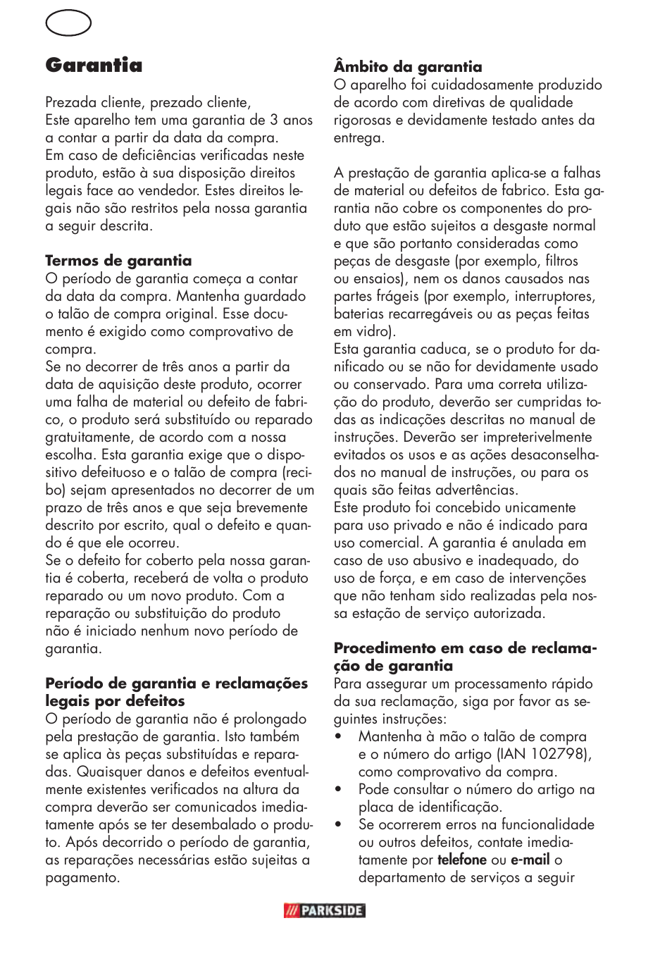 Pt garantia | Parkside PHD 150 D3 User Manual | Page 42 / 78