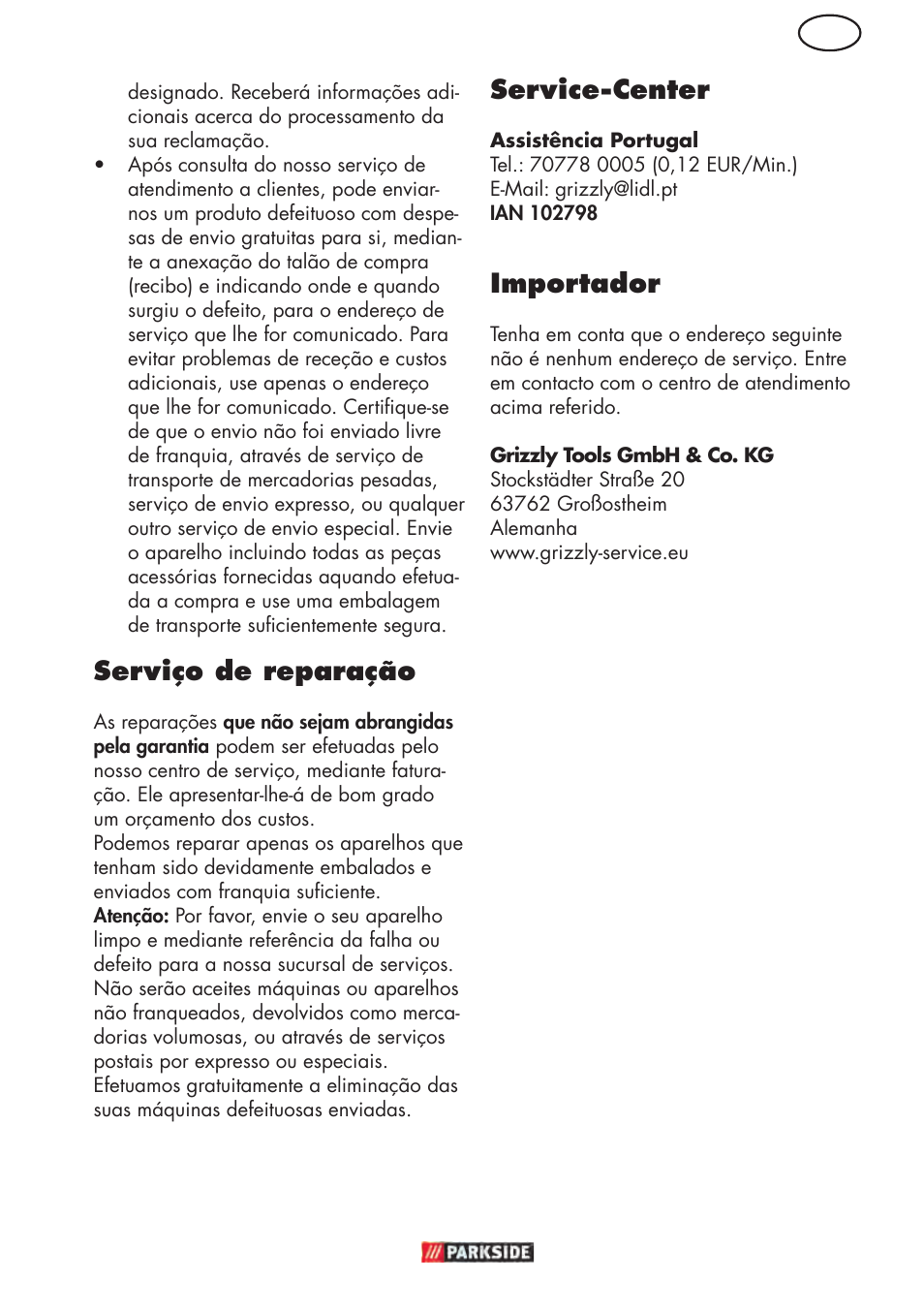 Serviço de reparação, Service-center, Importador | Parkside PHD 150 D3 User Manual | Page 43 / 78