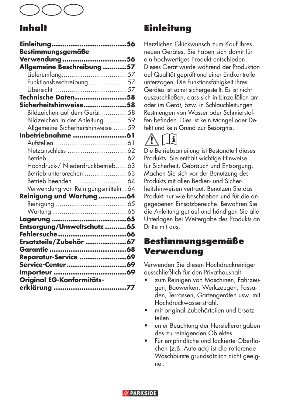 At de ch einleitung, Bestimmungsgemäße verwendung, Inhalt | Parkside PHD 150 D3 User Manual | Page 56 / 78