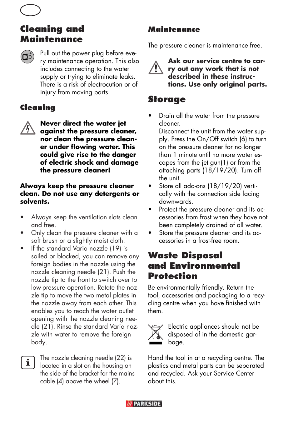 Gb cleaning and maintenance, Storage, Waste disposal and environmental protection | Parkside PHD 150 D3 User Manual | Page 12 / 102