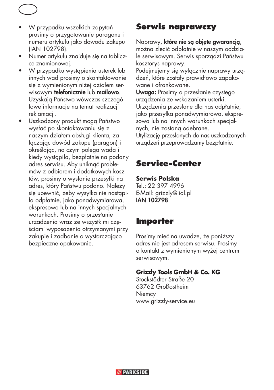 Serwis naprawczy, Service-center, Importer | Parkside PHD 150 D3 User Manual | Page 28 / 102