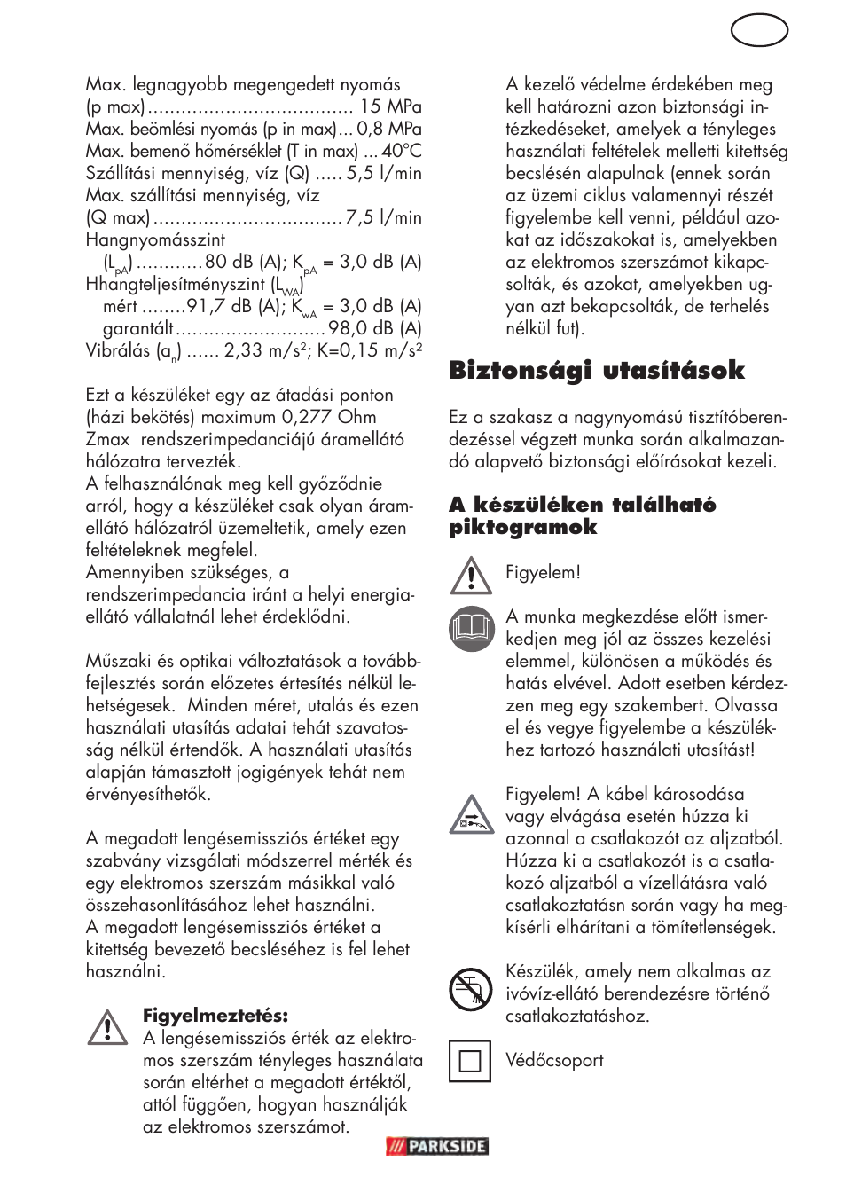 Biztonsági utasítások | Parkside PHD 150 D3 User Manual | Page 31 / 102