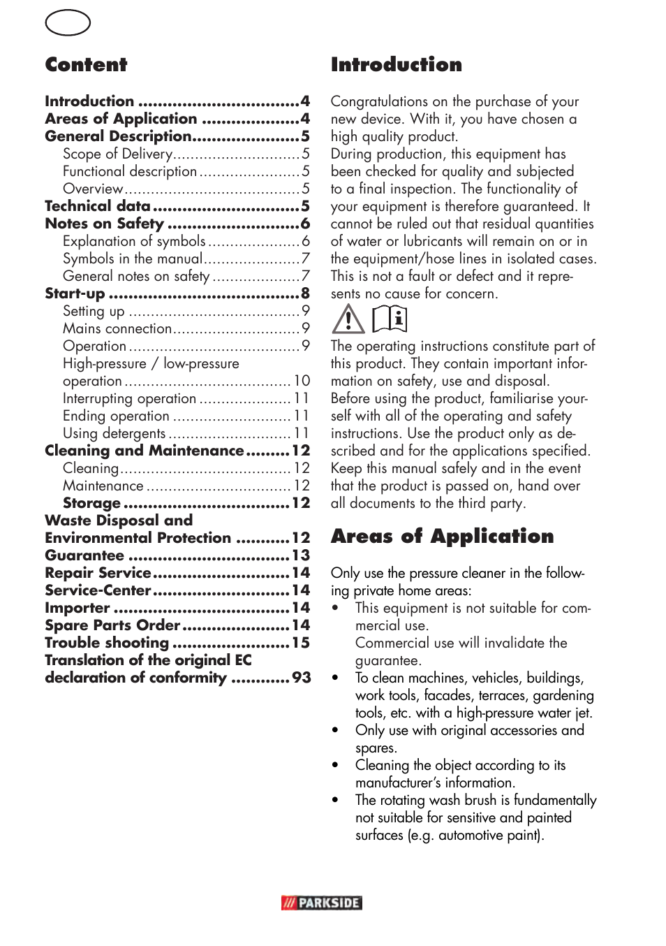 Gb introduction, Areas of application, Content | Parkside PHD 150 D3 User Manual | Page 4 / 102