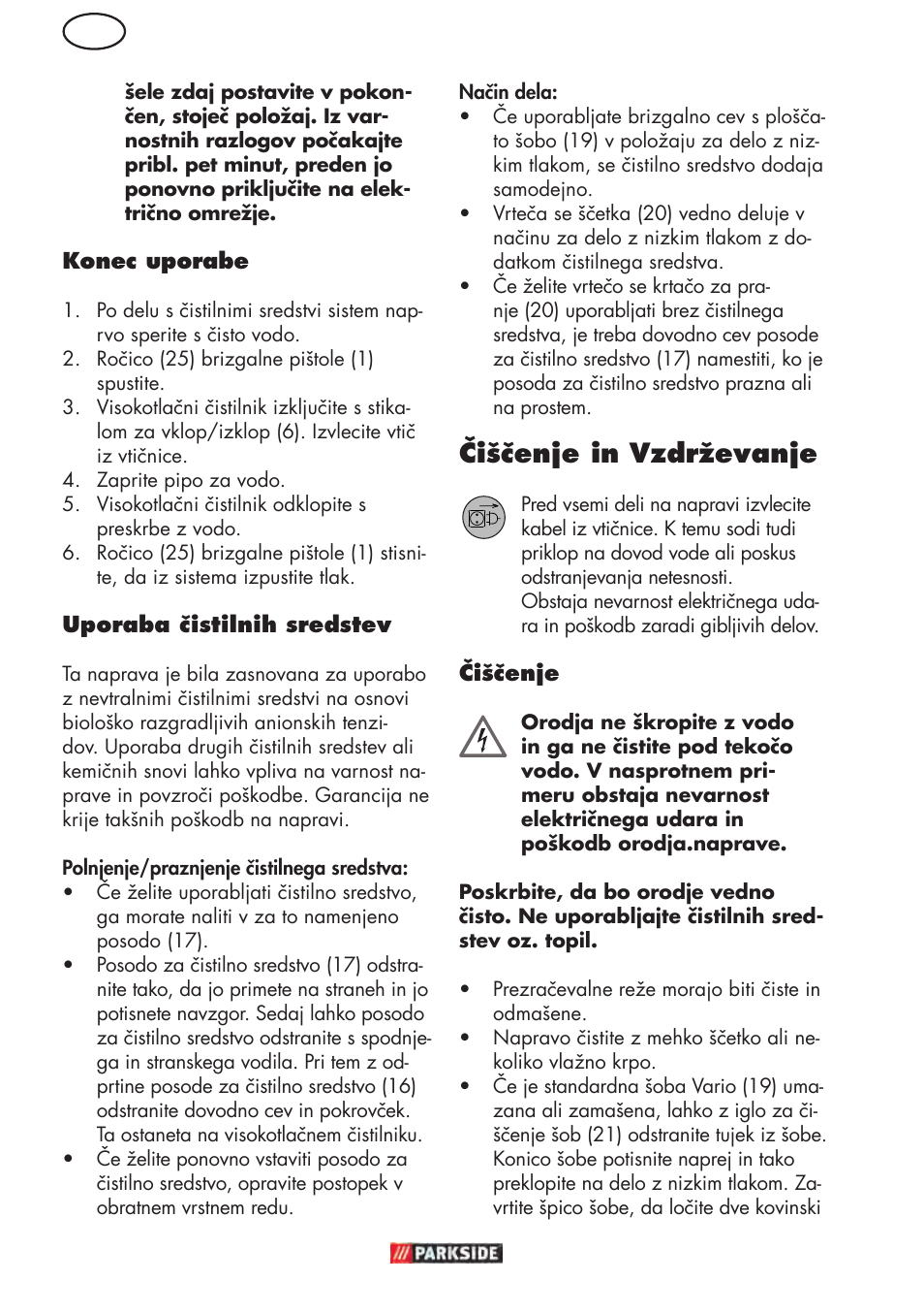 Čiščenje in vzdrževanje | Parkside PHD 150 D3 User Manual | Page 50 / 102