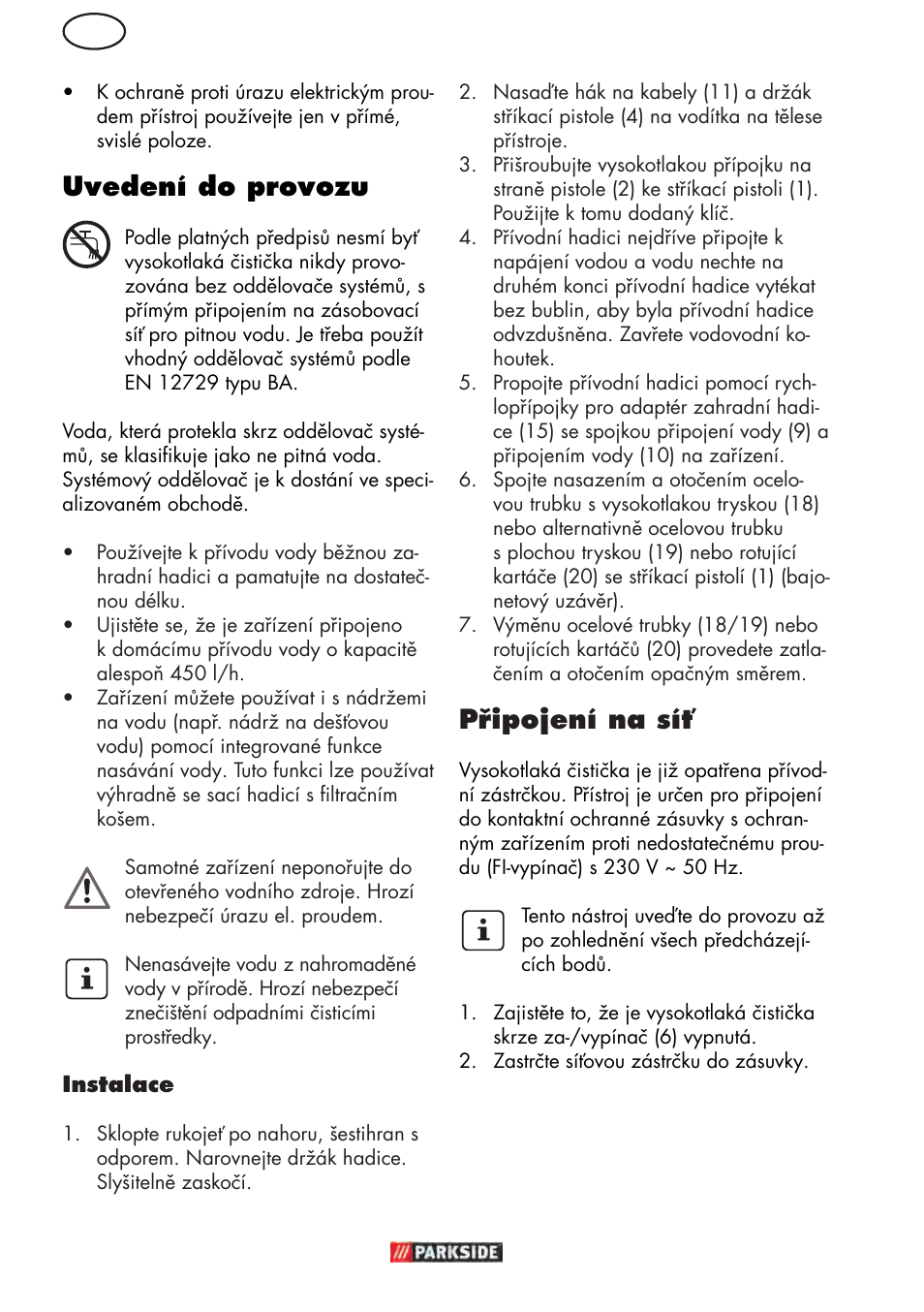 Uvedení do provozu, Připojení na síť | Parkside PHD 150 D3 User Manual | Page 60 / 102