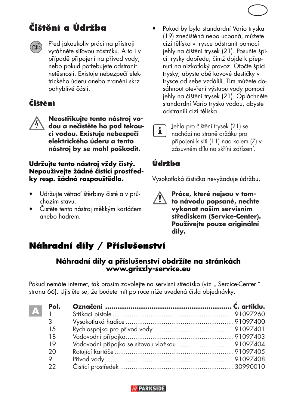 Cz čištění a údržba, Náhradní díly / příslušenství | Parkside PHD 150 D3 User Manual | Page 63 / 102