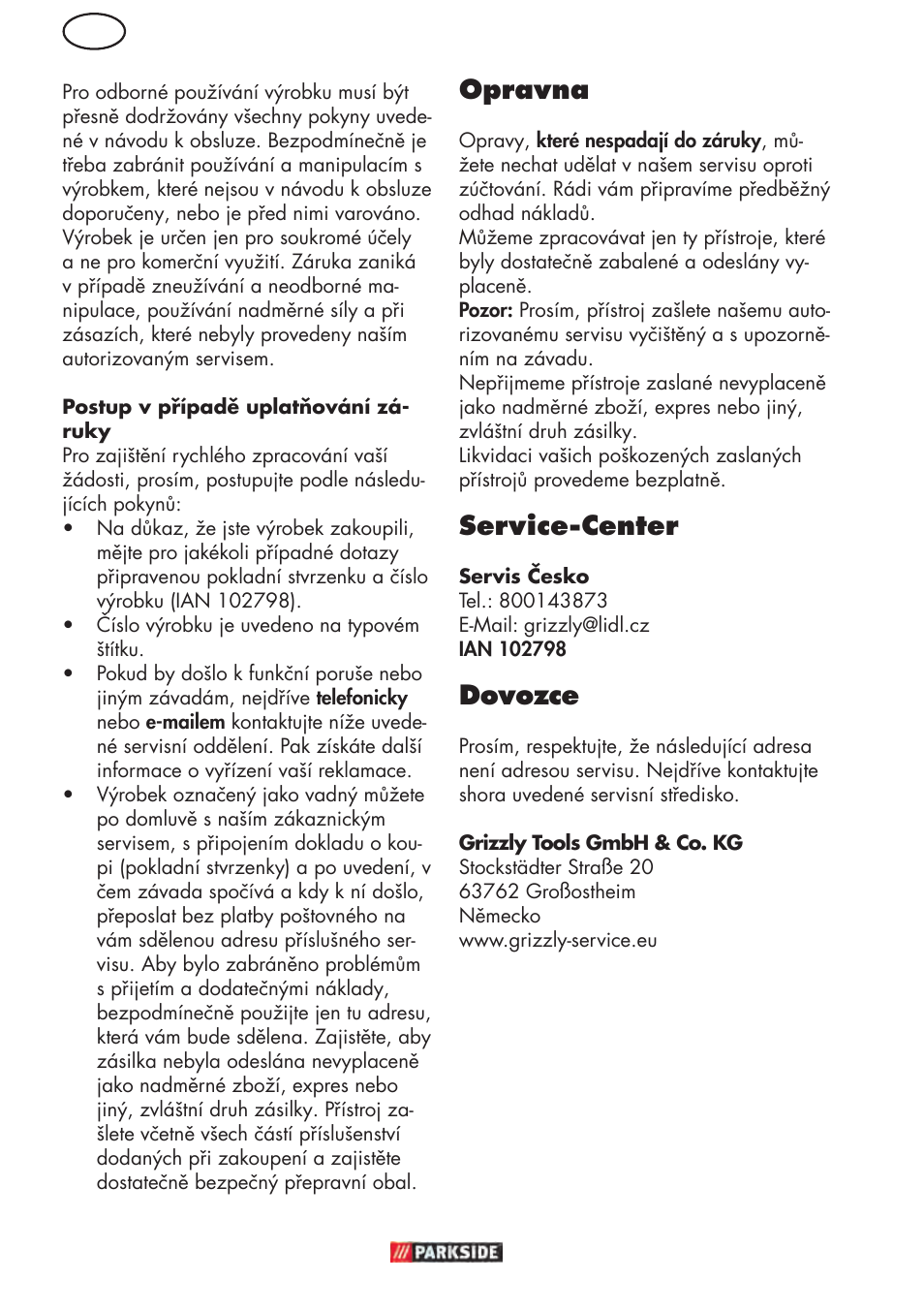 Opravna, Service-center, Dovozce | Parkside PHD 150 D3 User Manual | Page 66 / 102