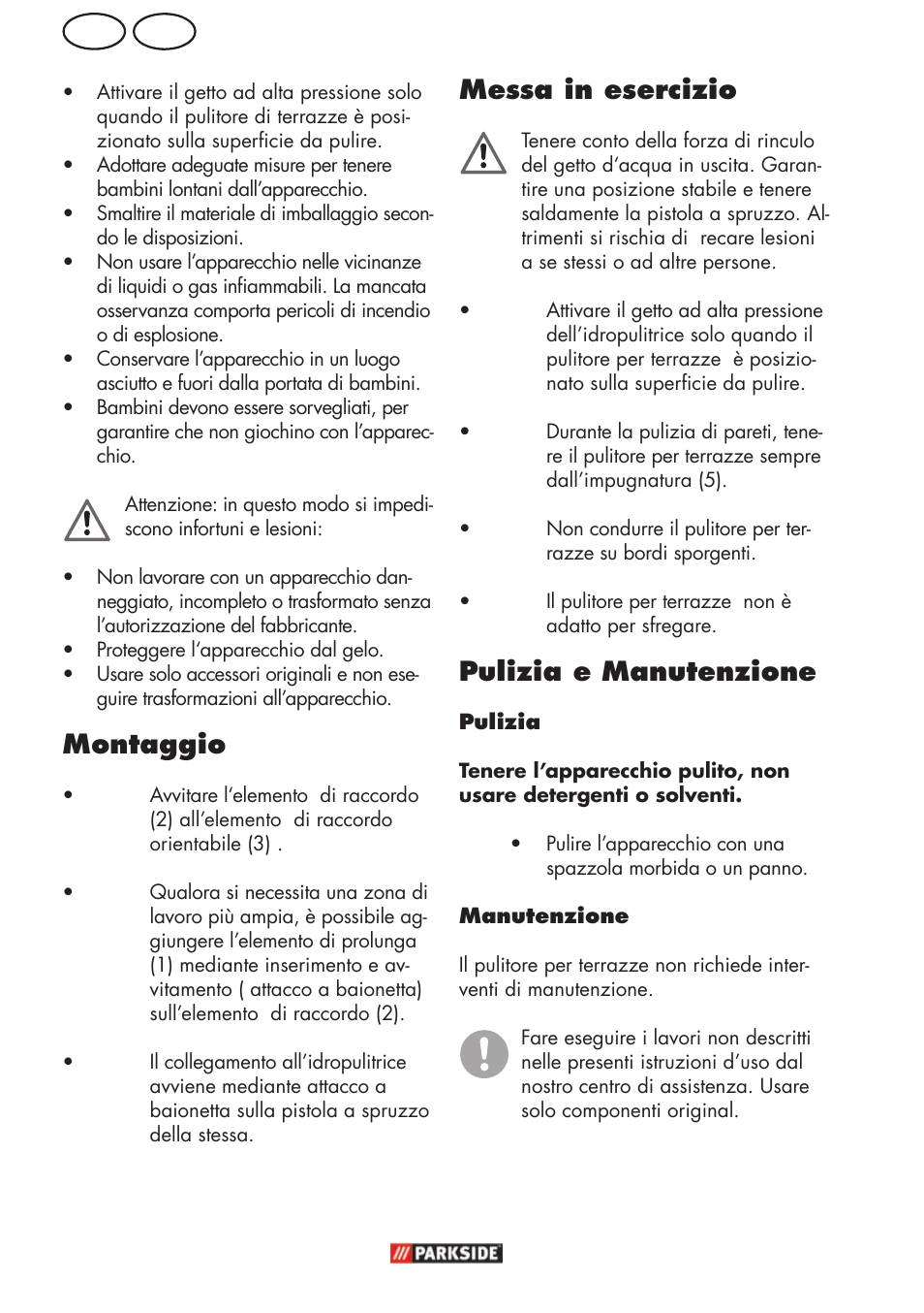 Ch it, Montaggio, Messa in esercizio | Pulizia e manutenzione | Parkside PFR 30 A1 User Manual | Page 18 / 30