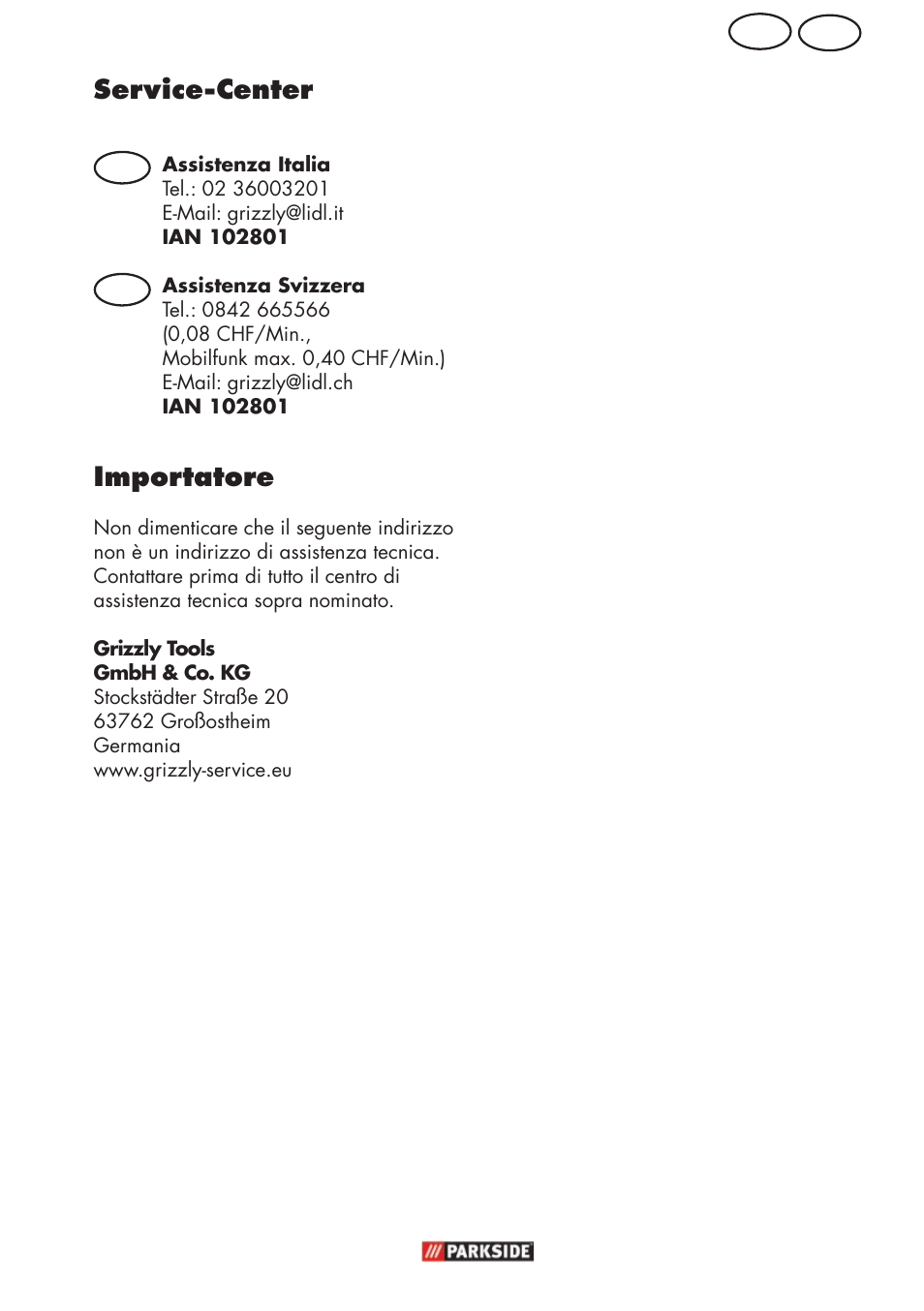 Ch it service-center, Importatore | Parkside PFR 30 A1 User Manual | Page 21 / 30