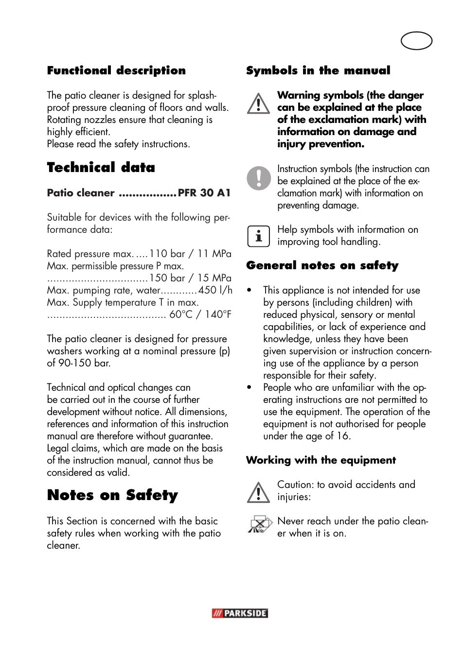 Technical data | Parkside PFR 30 A1 User Manual | Page 23 / 30