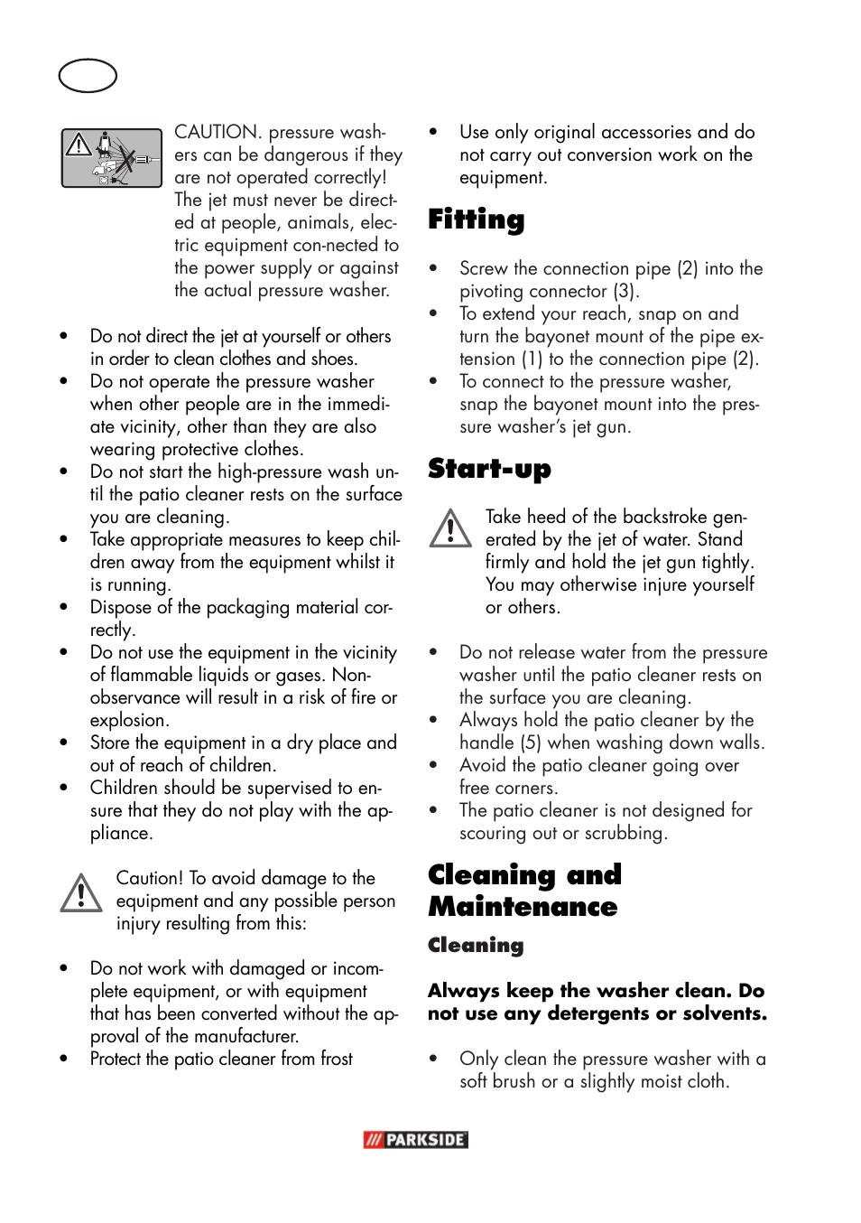 Fitting, Start-up, Cleaning and maintenance | Parkside PFR 30 A1 User Manual | Page 24 / 30
