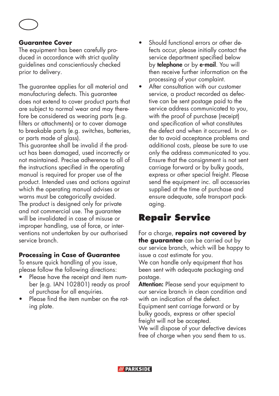 Repair service | Parkside PFR 30 A1 User Manual | Page 26 / 30