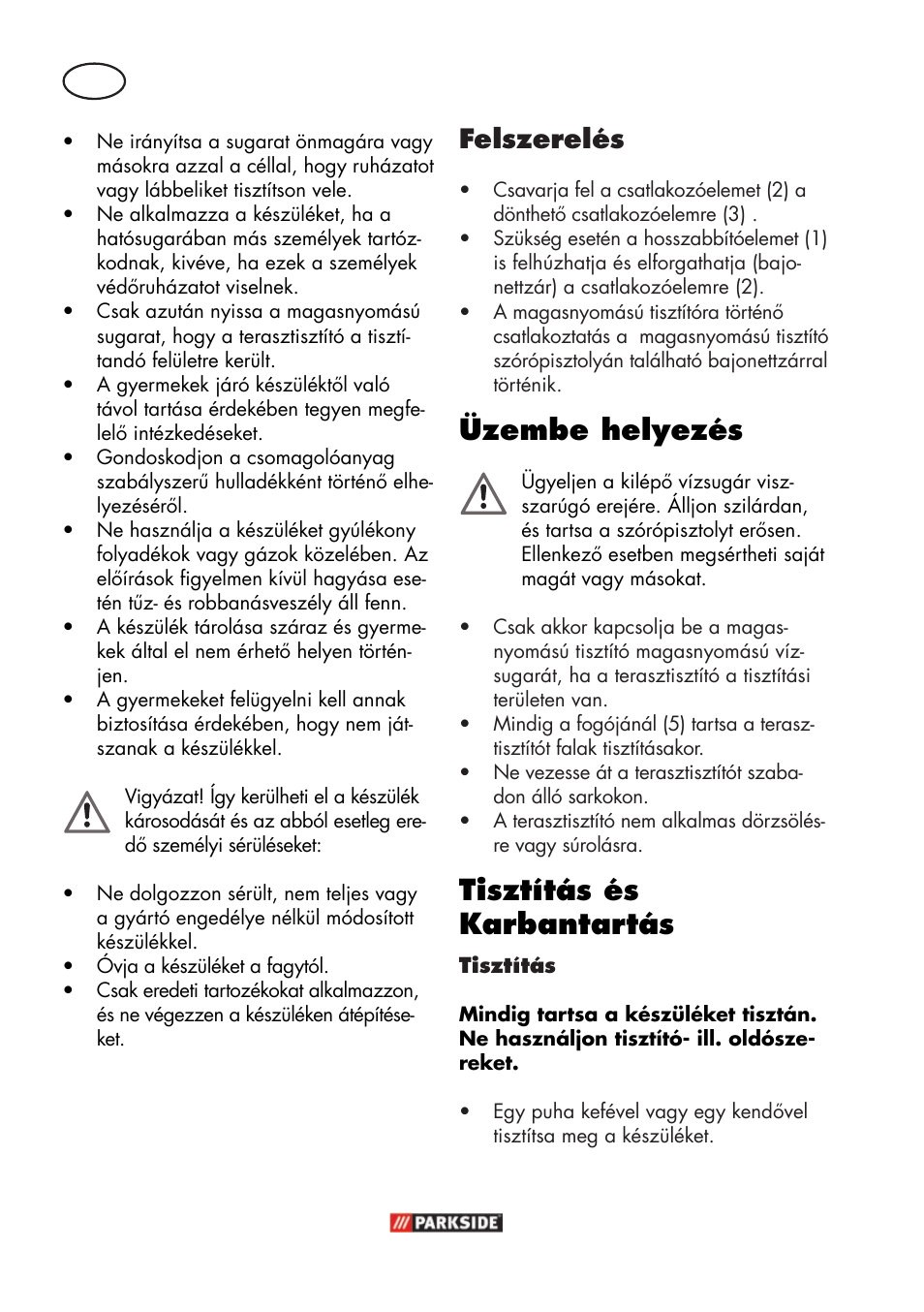 Üzembe helyezés, Tisztítás és karbantartás, Felszerelés | Parkside PFR 30 A1 User Manual | Page 18 / 46