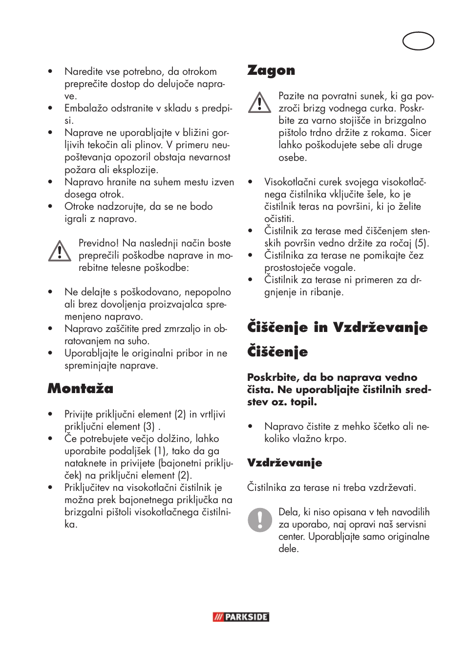 Montaža, Zagon, Čiščenje in vzdrževanje čiščenje | Parkside PFR 30 A1 User Manual | Page 25 / 46