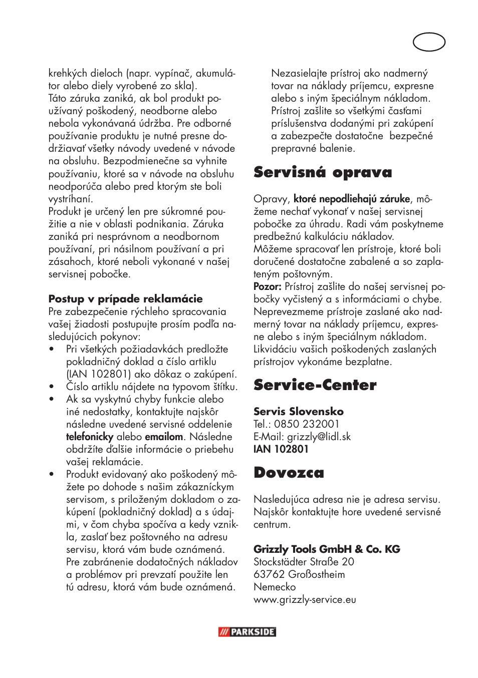 Servisná oprava, Service-center, Dovozca | Parkside PFR 30 A1 User Manual | Page 33 / 46