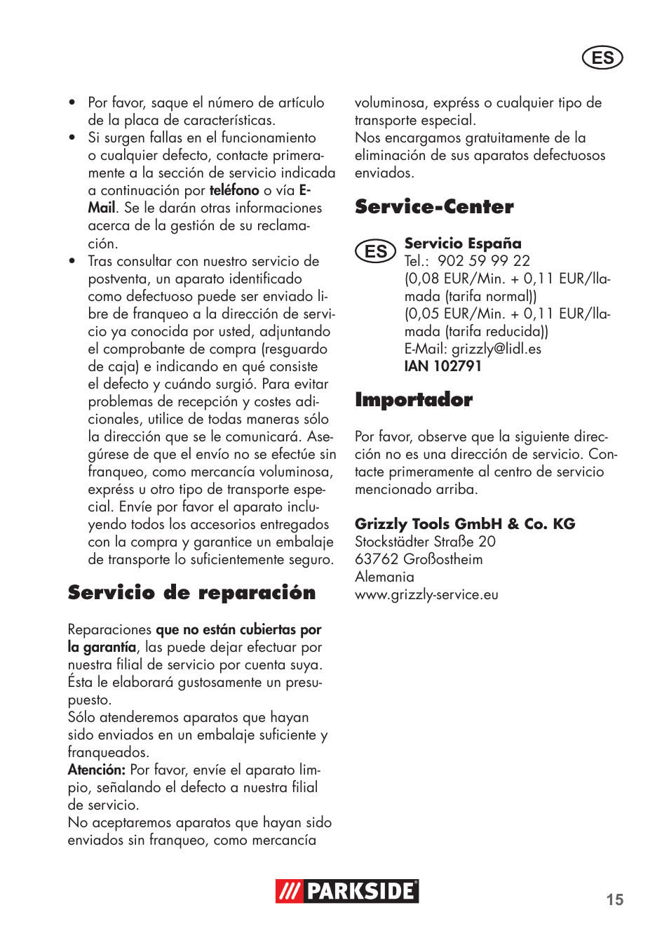 Servicio de reparación, Service-center, Importador | Parkside PNTS 1300 C3 User Manual | Page 15 / 68