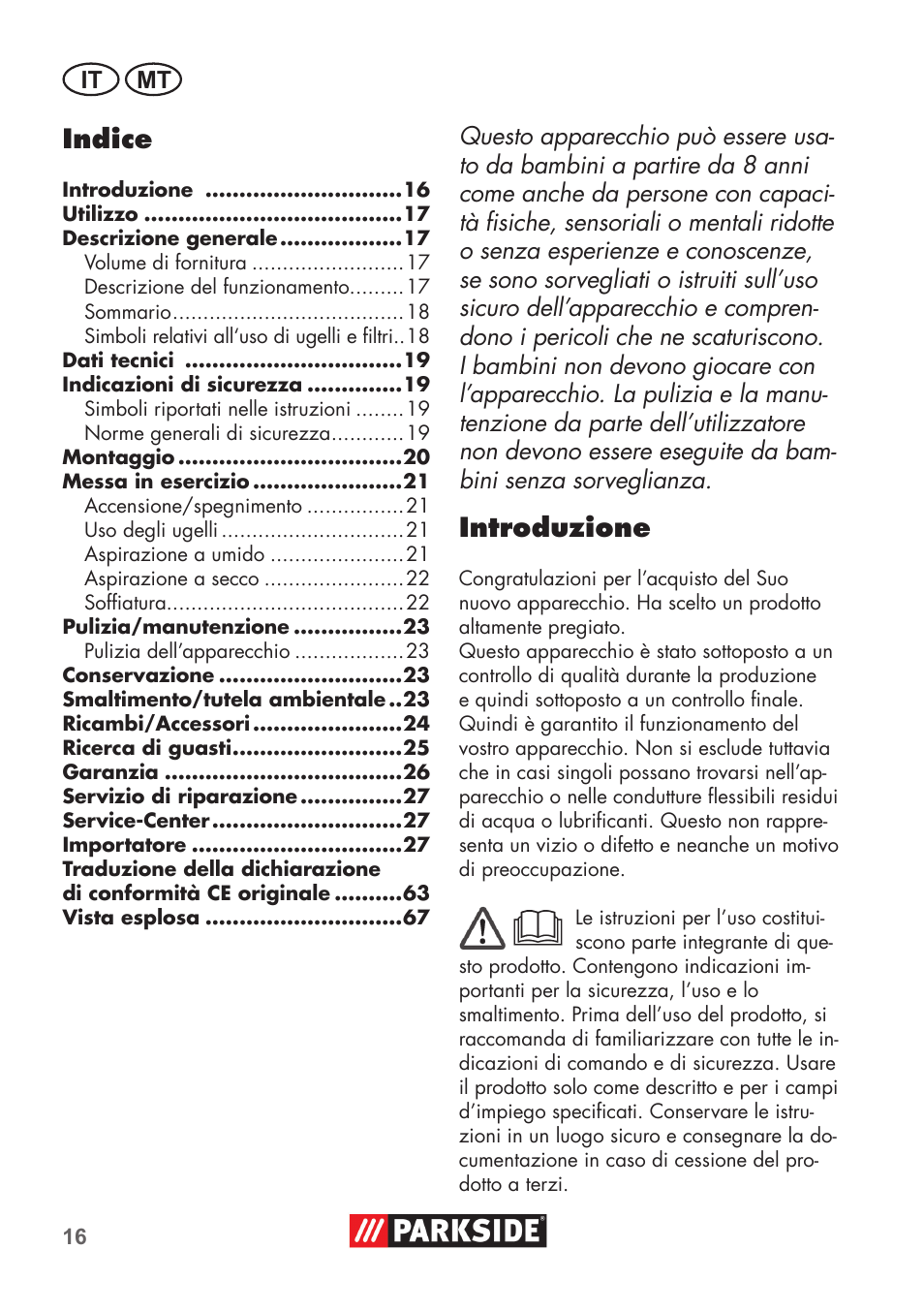 Indice, Introduzione | Parkside PNTS 1300 C3 User Manual | Page 16 / 68