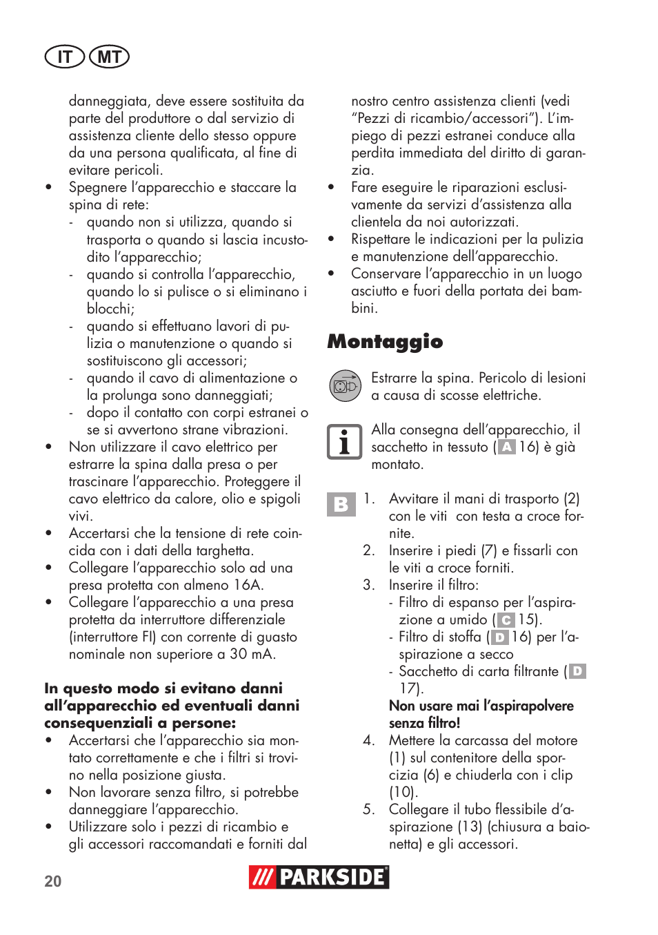 Montaggio, It mt | Parkside PNTS 1300 C3 User Manual | Page 20 / 68