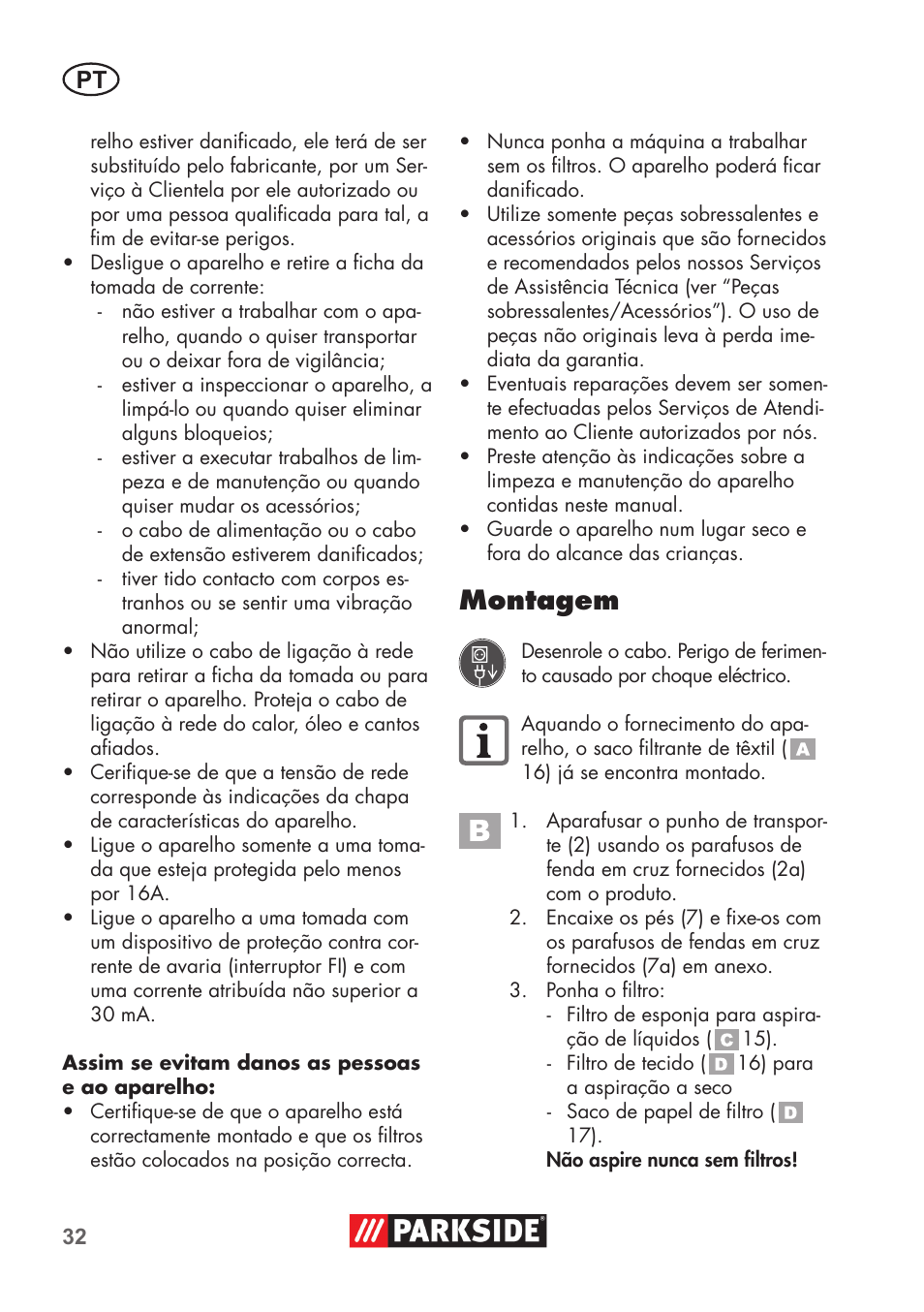 Montagem | Parkside PNTS 1300 C3 User Manual | Page 32 / 68