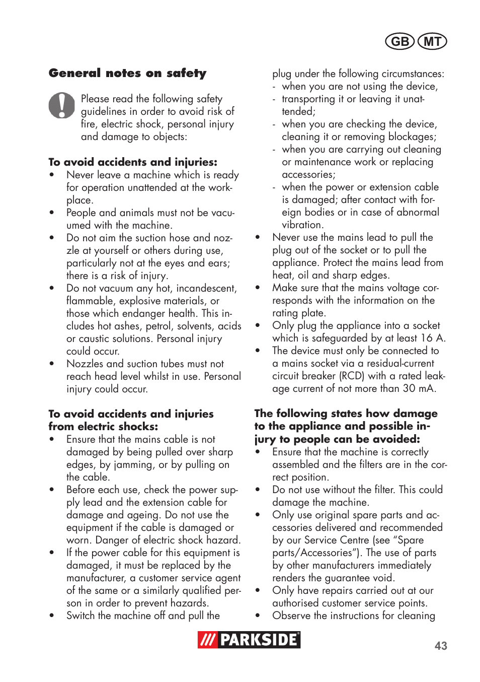 Gb mt | Parkside PNTS 1300 C3 User Manual | Page 43 / 68