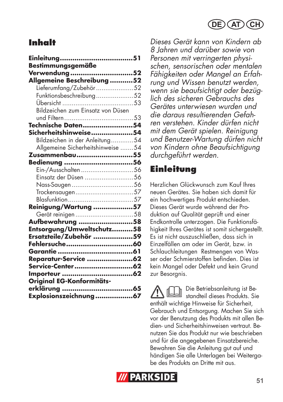 Inhalt, Einleitung | Parkside PNTS 1300 C3 User Manual | Page 51 / 68