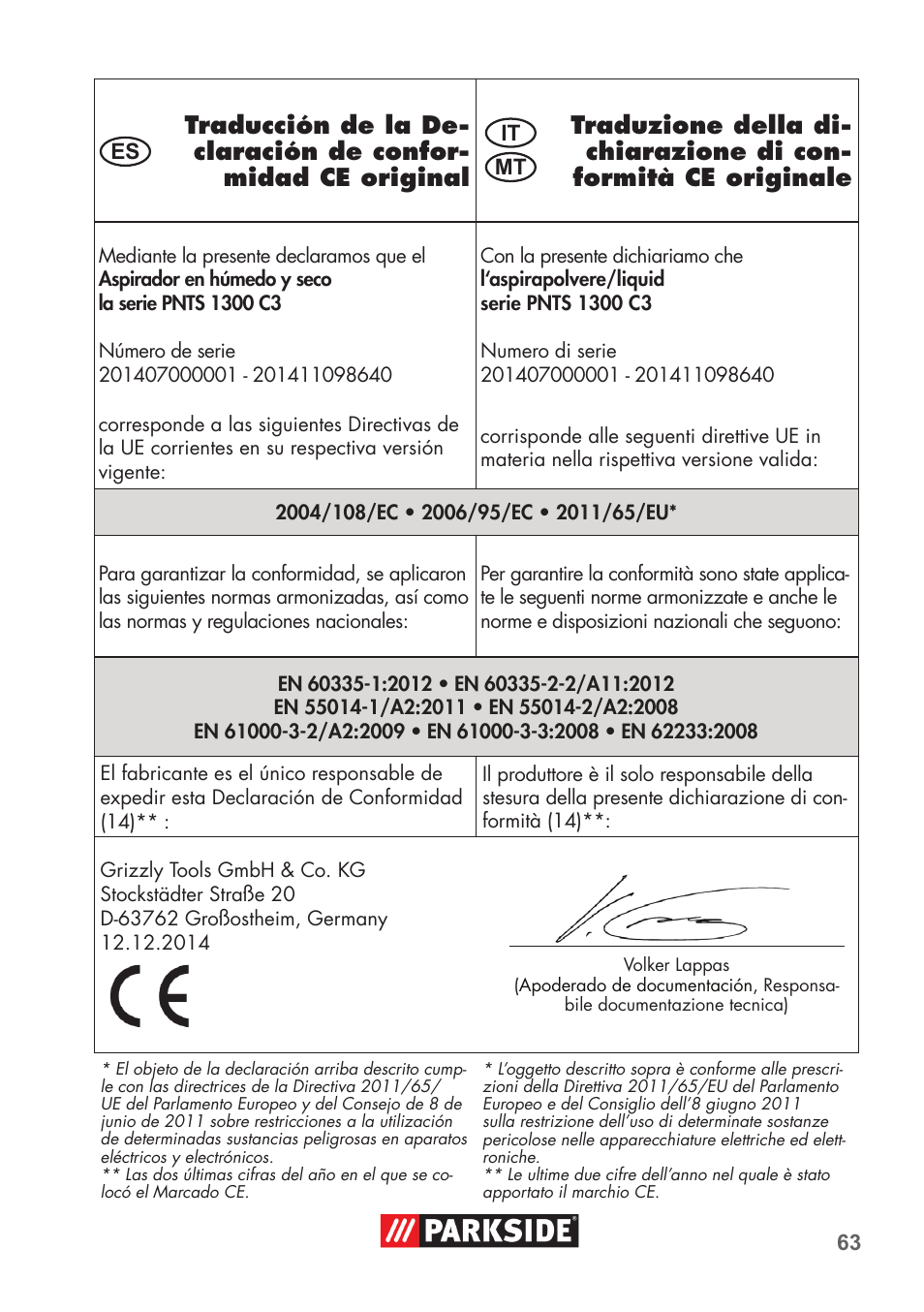 Parkside PNTS 1300 C3 User Manual | Page 63 / 68