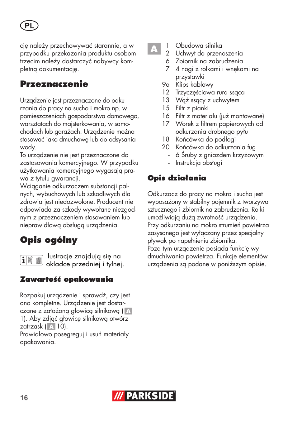 Przeznaczenie, Opis ogólny | Parkside PNTS 1300 C3 User Manual | Page 16 / 68