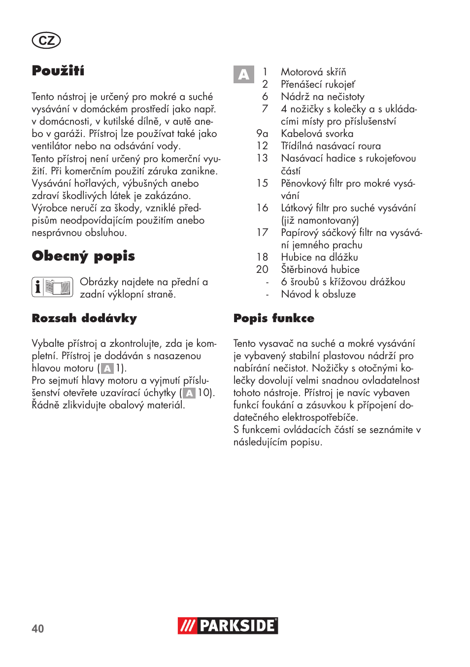 Použití, Obecný popis | Parkside PNTS 1300 C3 User Manual | Page 40 / 68