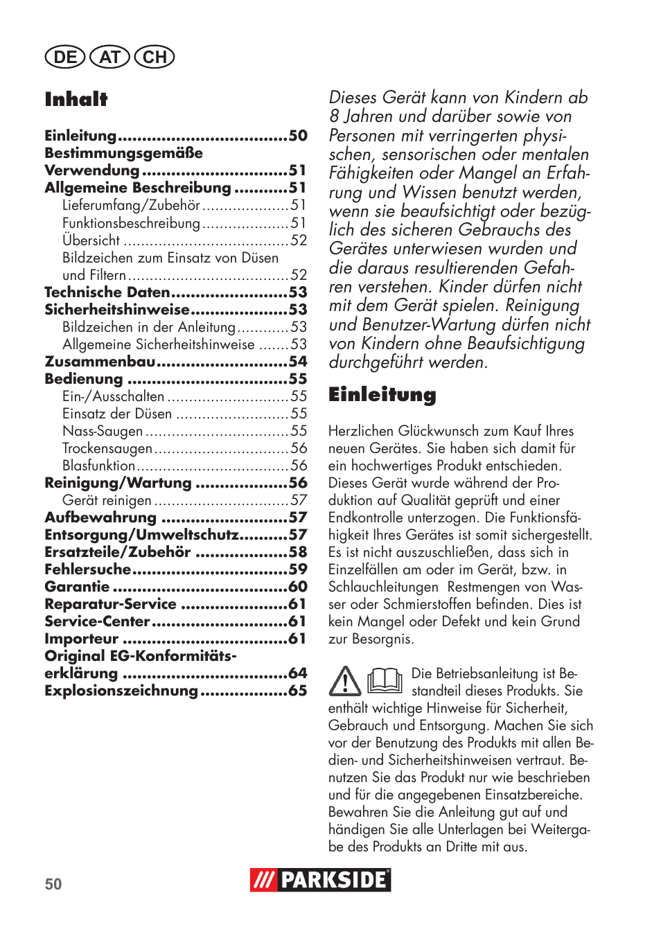 Inhalt, Einleitung | Parkside PNTS 1300 C3 User Manual | Page 50 / 68
